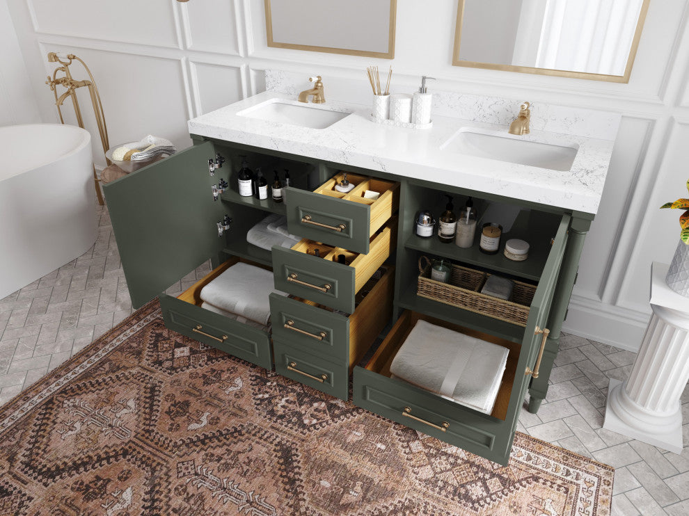 Aberdeen 60 Double Bathroom Vanity in Pewter Green 2" Piatra Gray