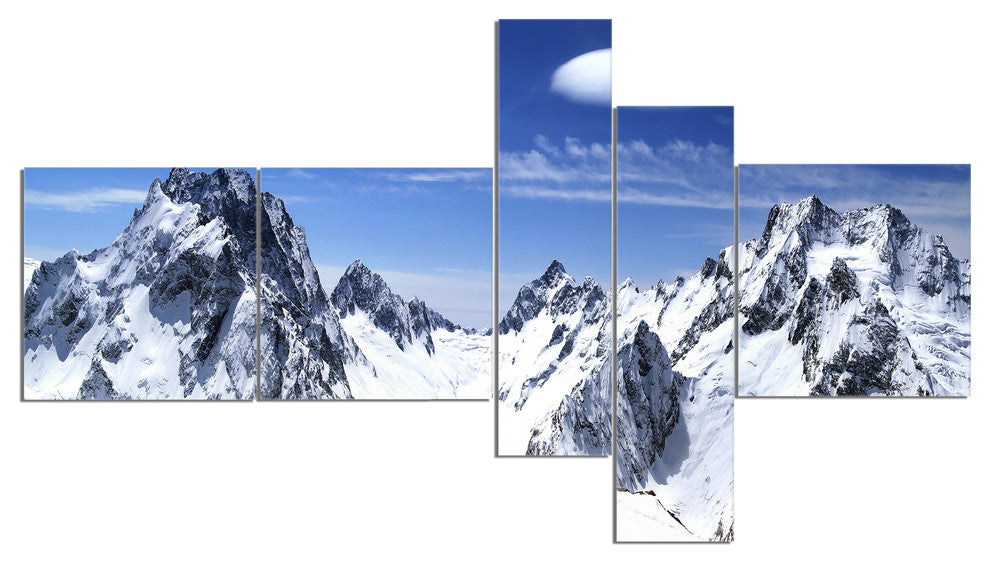 Panorama Caucasus Mountains, Photography Canvas Art Print, 60"x32", 5 panels