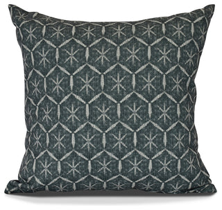 Tufted, Geometric Print Outdoor Pillow, Black, 16" x 16"