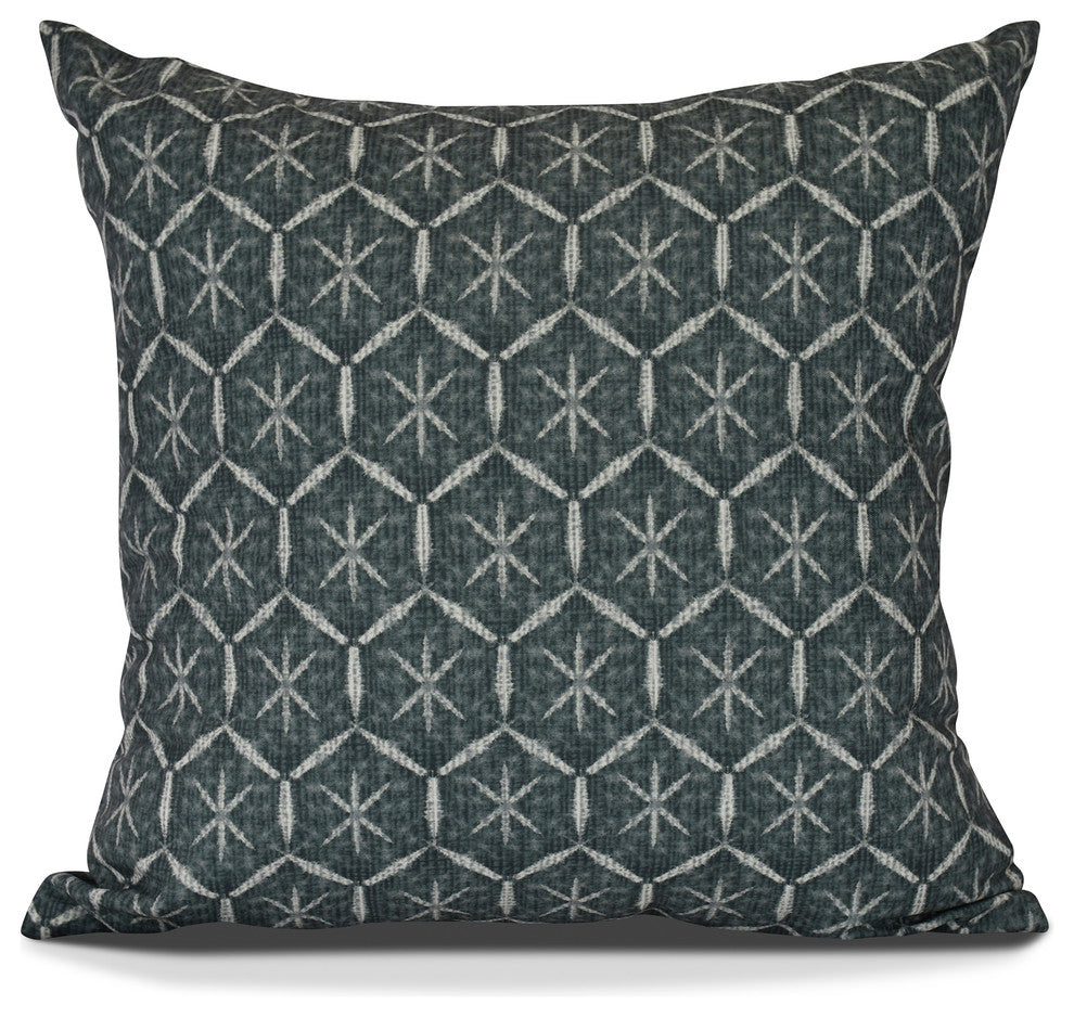 Tufted, Geometric Print Outdoor Pillow, Black, 16" x 16"