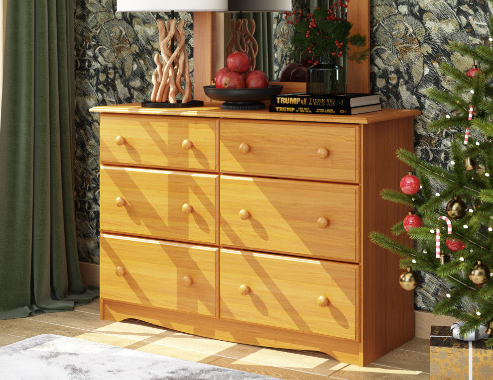 100% Solid Wood Double Dresser, Honey Pine
