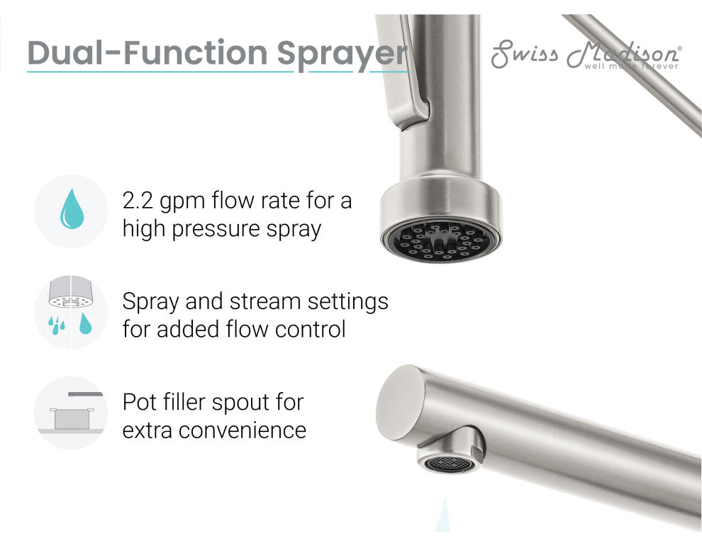 Nouvet Single Handle, Pull-Down Kitchen Faucet With Pot Filler, Brushed Nickel
