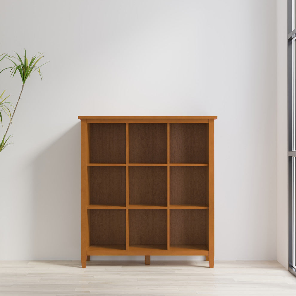 Warm Shaker Solid Wood 9 Cube Storage, Light Golden Brown