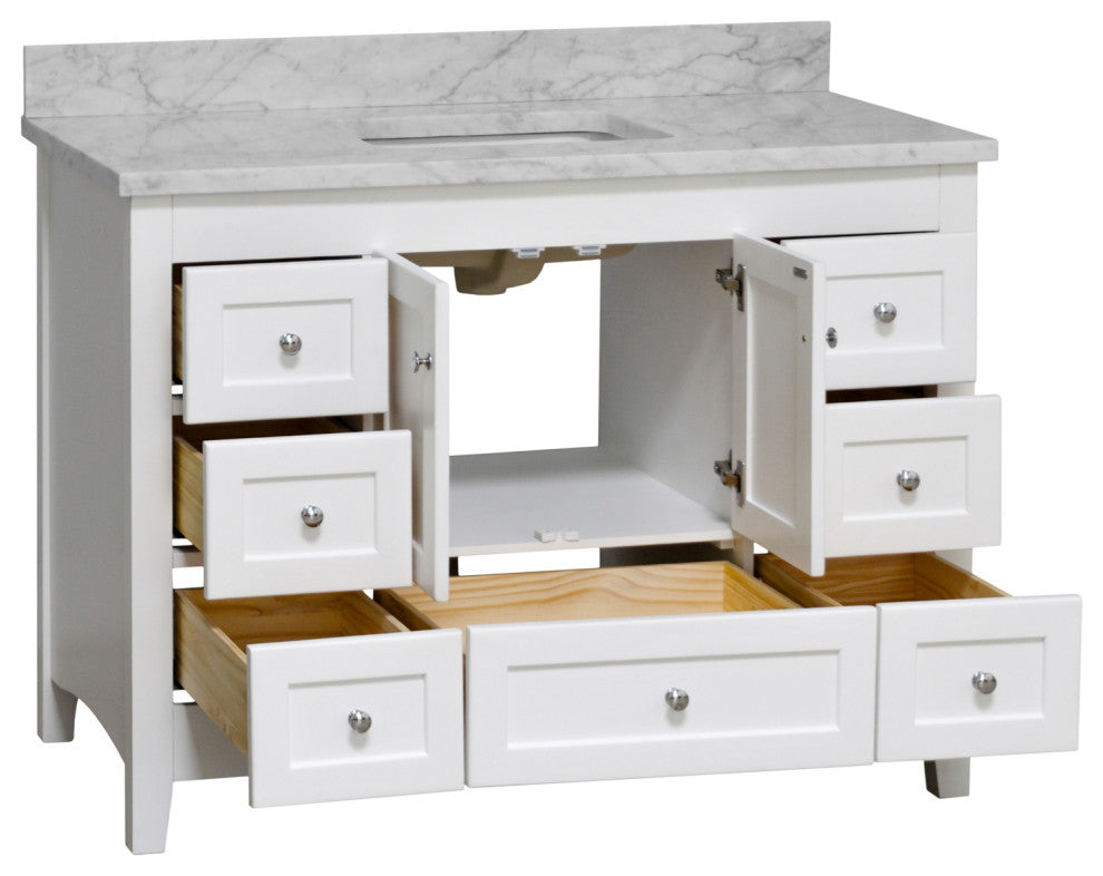 Abbey 48" Bathroom Vanity, White, Carrara Marble
