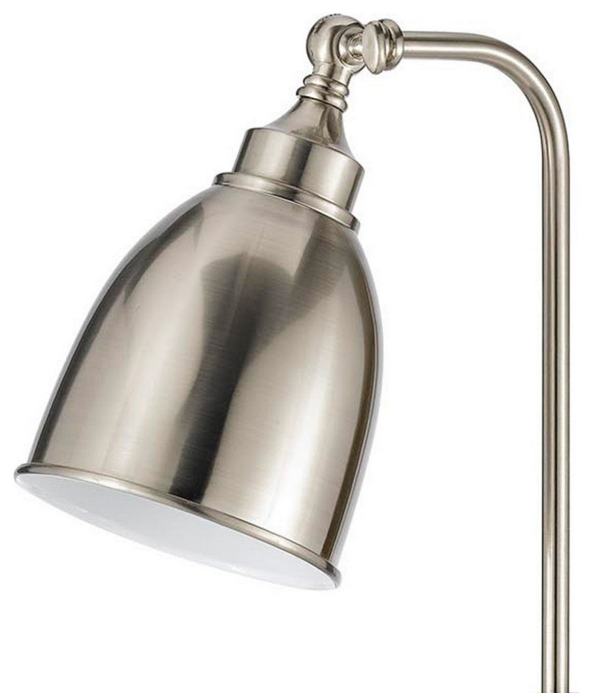 Benzara BM225103 Metal Round 25" Table Lamp with Adjustable Pole, Silver