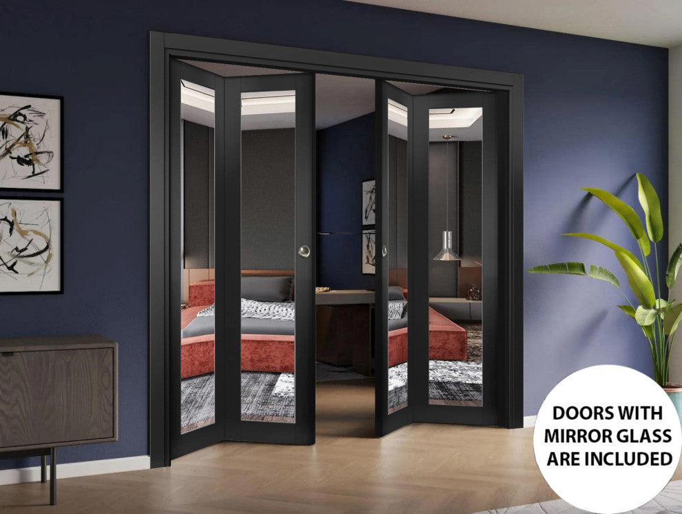 Slab Barn Door 32 x 96, Lucia 1299 Matte Black & Mirror, Sliding
