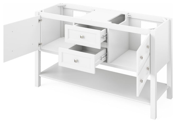 Adler Transitional 60" White Double Sink Vanity, Black Granite Vanity Top