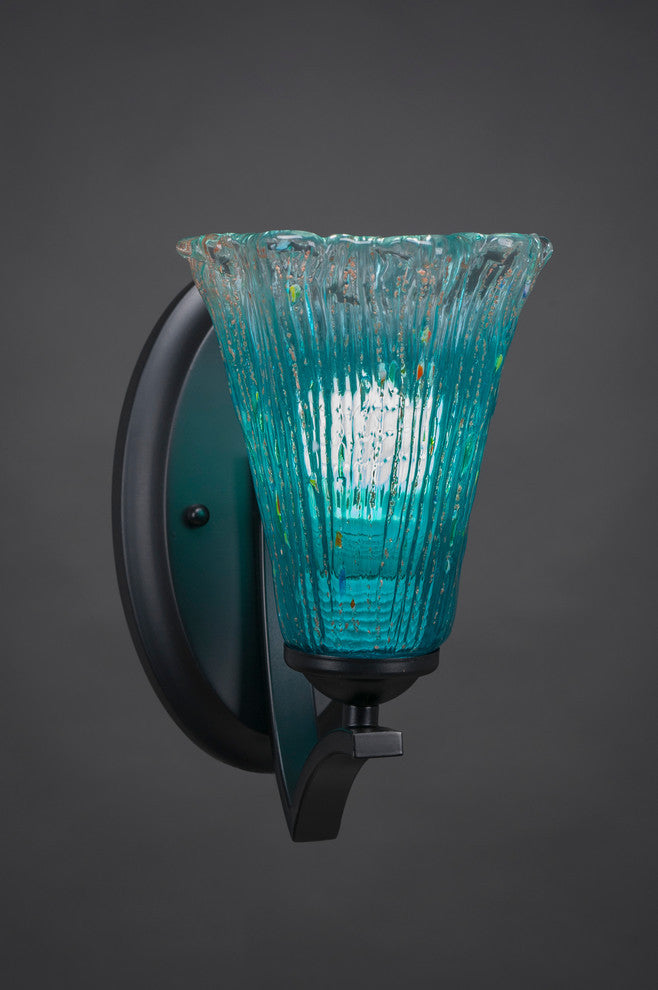 Zilo Wall Sconce, Matte Black, 5.5" Teal Crystal Glass