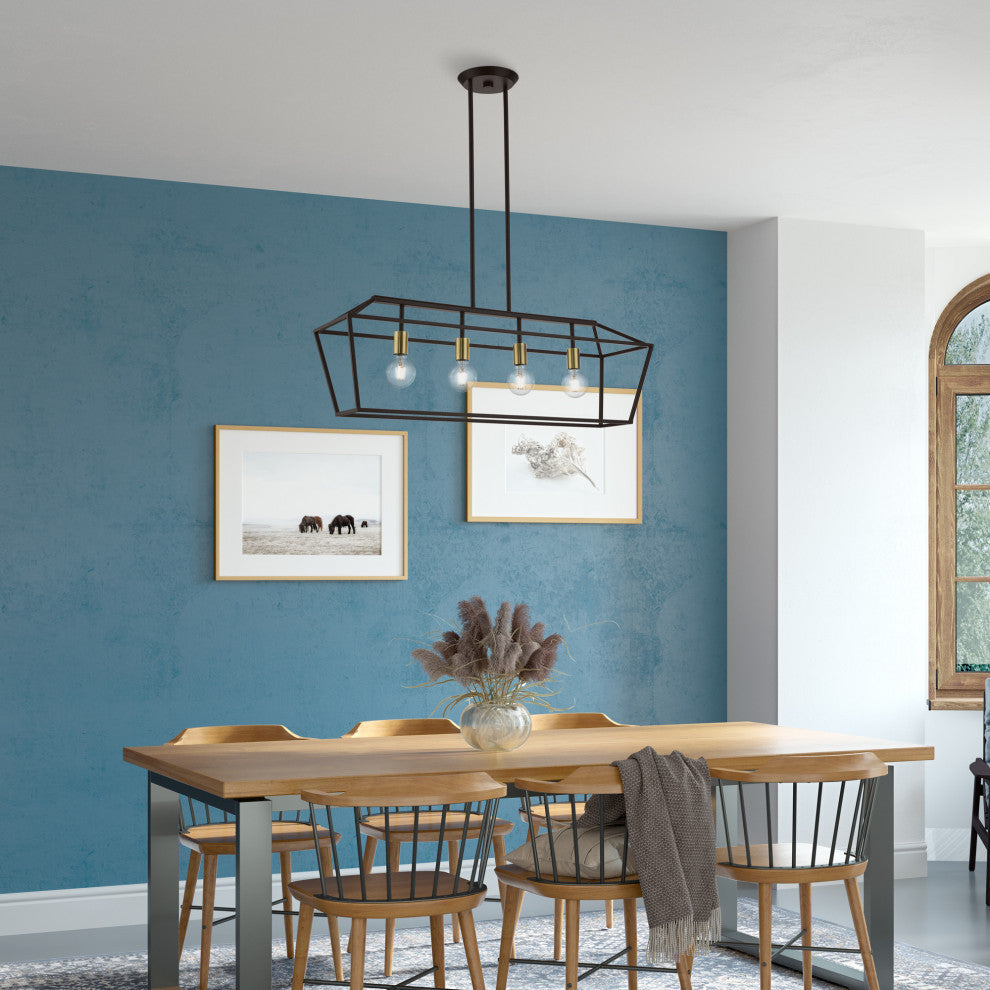 Devone 4 Light Bronze With Antique Brass Accents Linear Chandelier