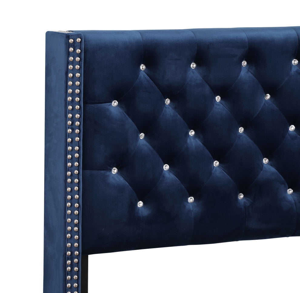 Chester Upholstered Velvet Bed, Navy, Full