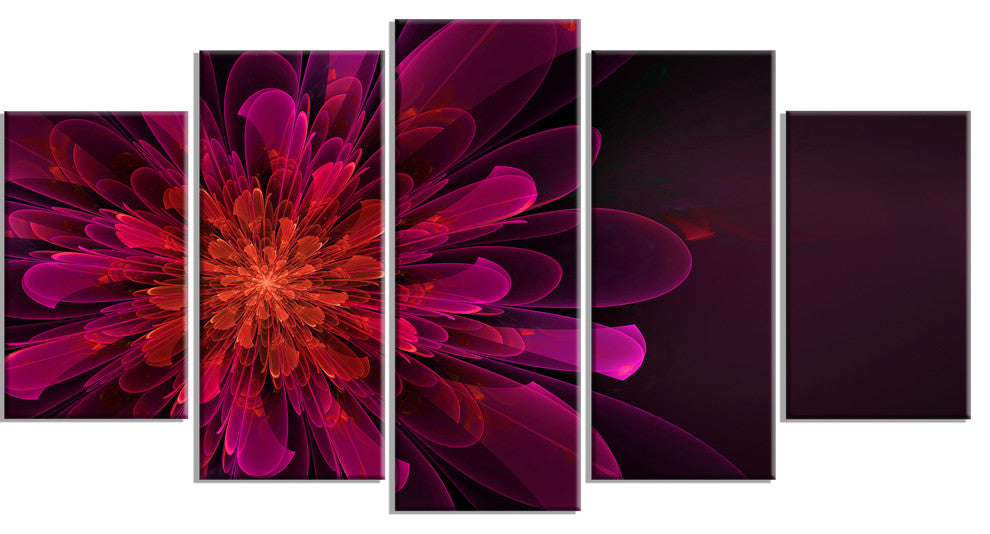 Pink Alien Fractal Flower, Floral Canvas Art Print, 60"x32", 5 Panels