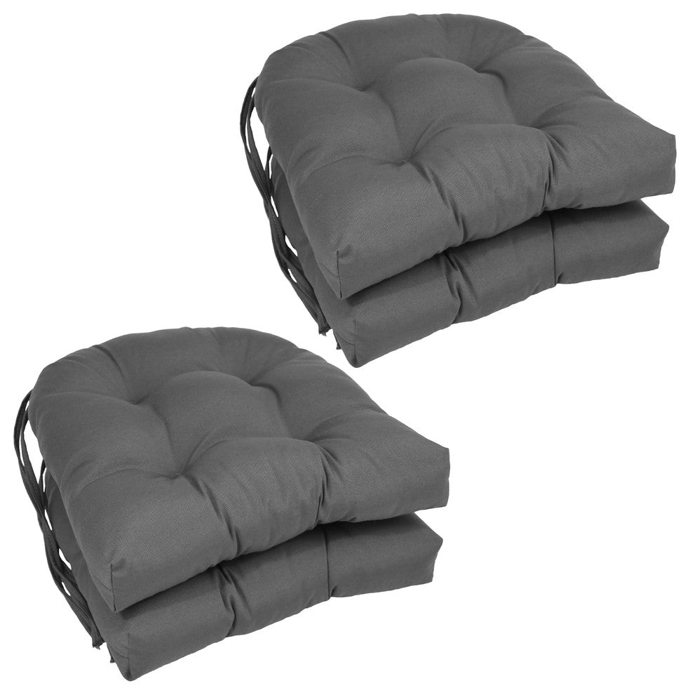 16" Solid Twill U-Shaped Tufted Chair Cushions, Set of 4, Steel Gray