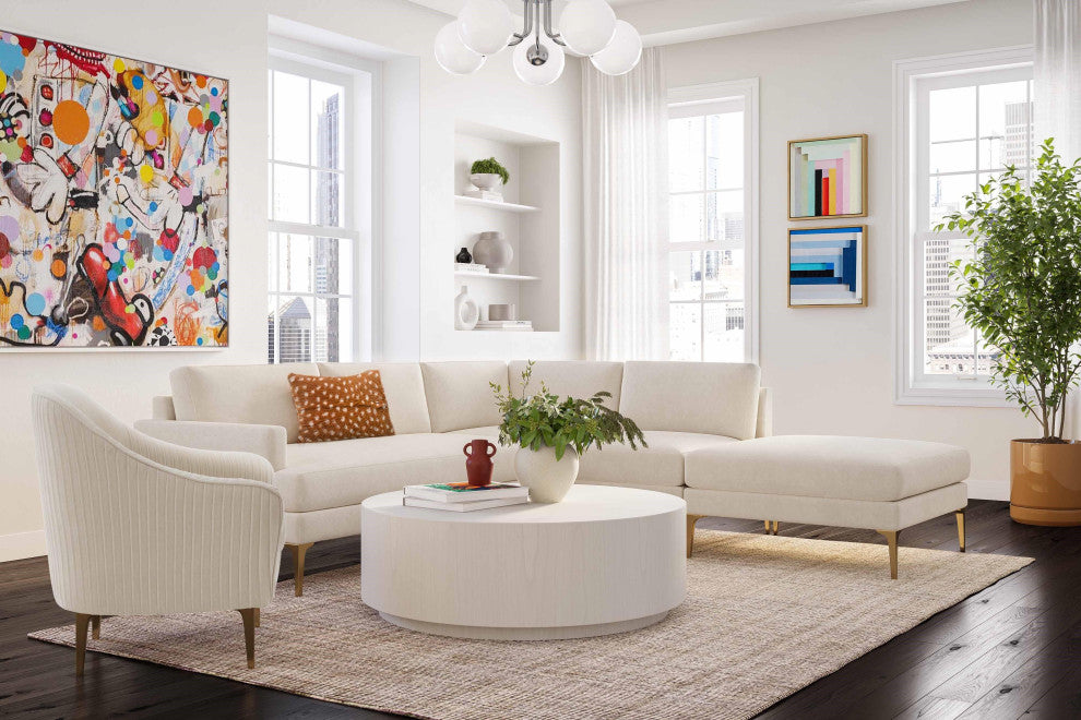 Serena Cream Velvet Large Right Arm Facing Chaise Sectional