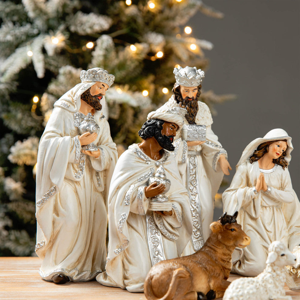 12-Piece Ivory Resin Nativity Figurine Set