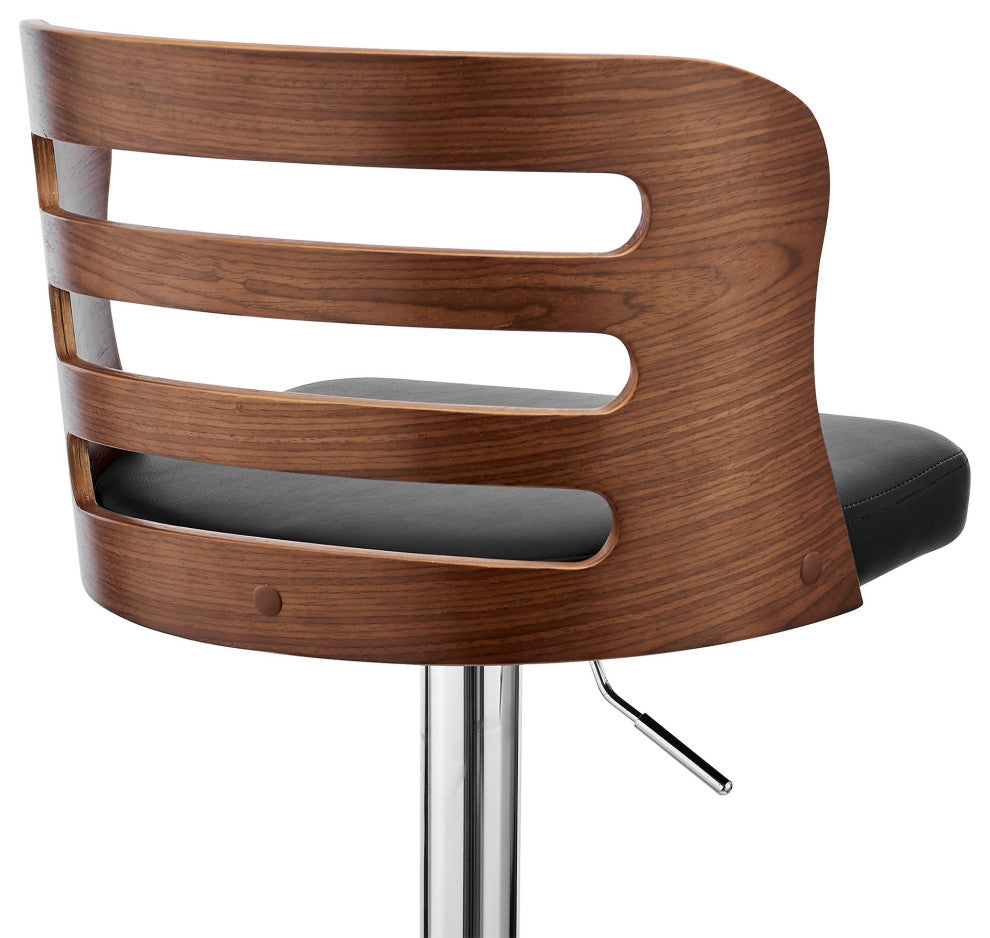 Black Upholstered Chrome Base Adjustable Swivel Bar Stool