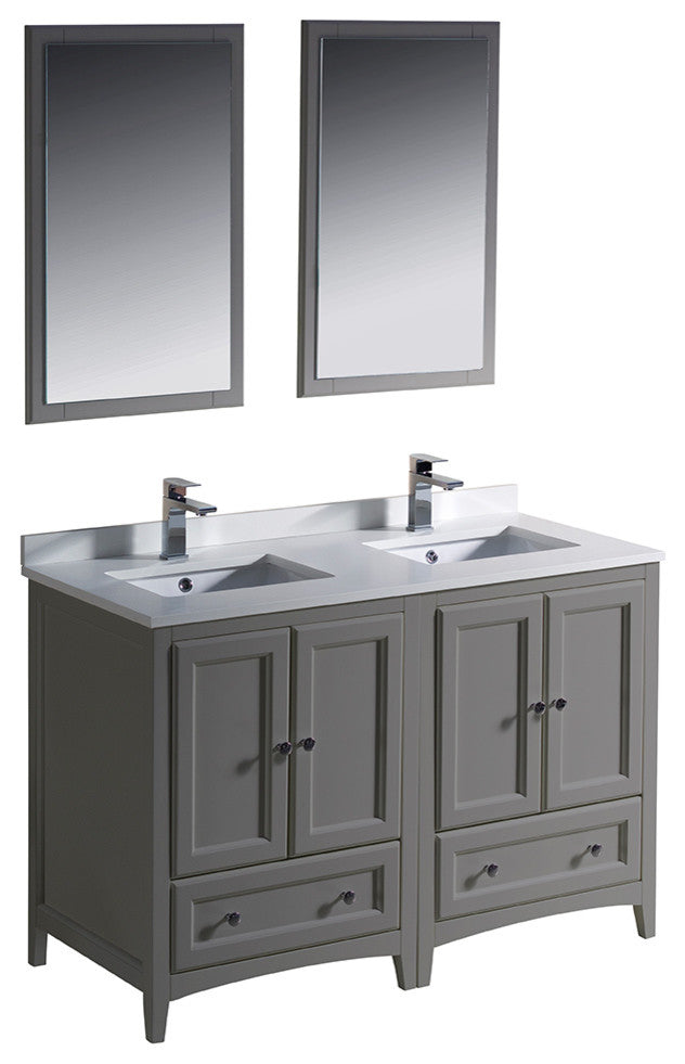 Oxford 48" Gray Traditional Double Sink Bathroom Vanity, Faucet, FFT9161BN