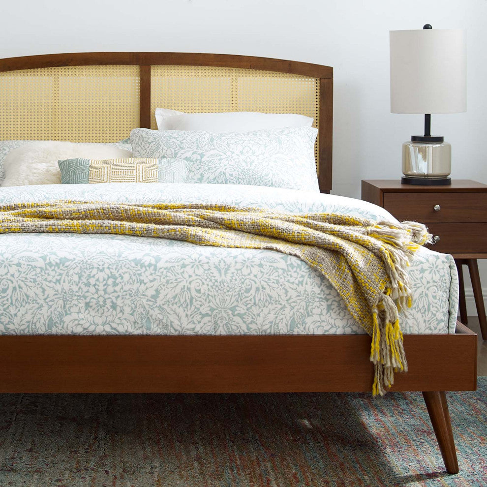 Sierra Cane and Wood King Platform Bed With Splayed Legs MOD-6702-WAL