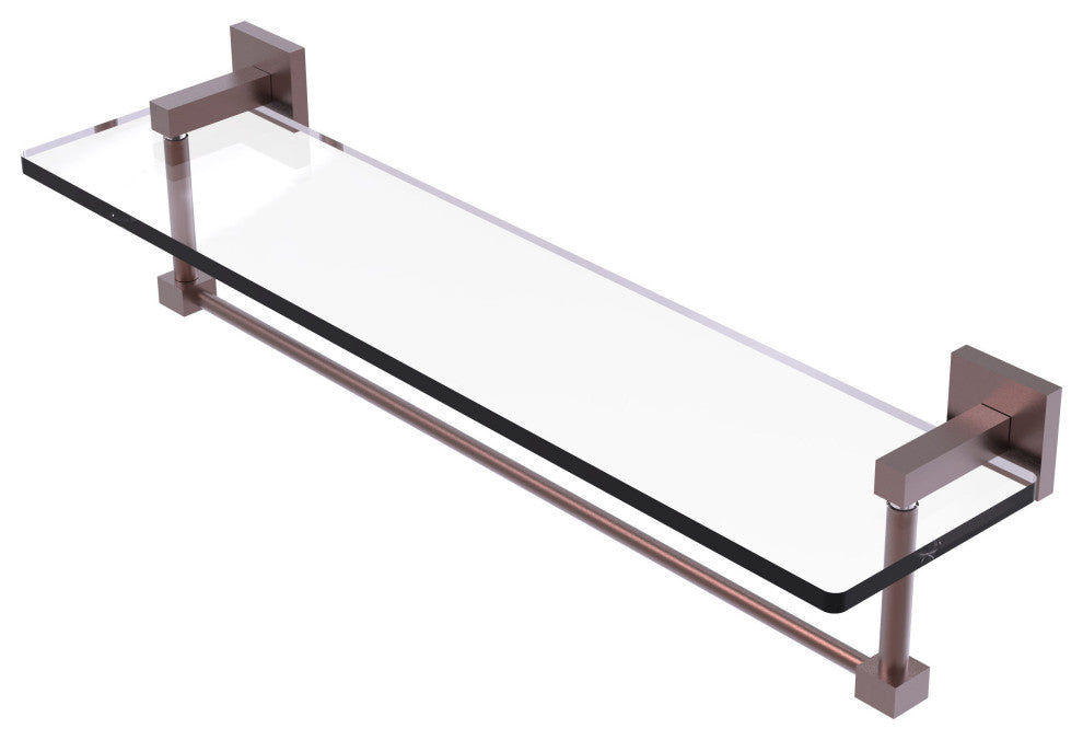 Montero 22" Glass Vanity Shelf with Integrated Towel Bar, Antique Copper