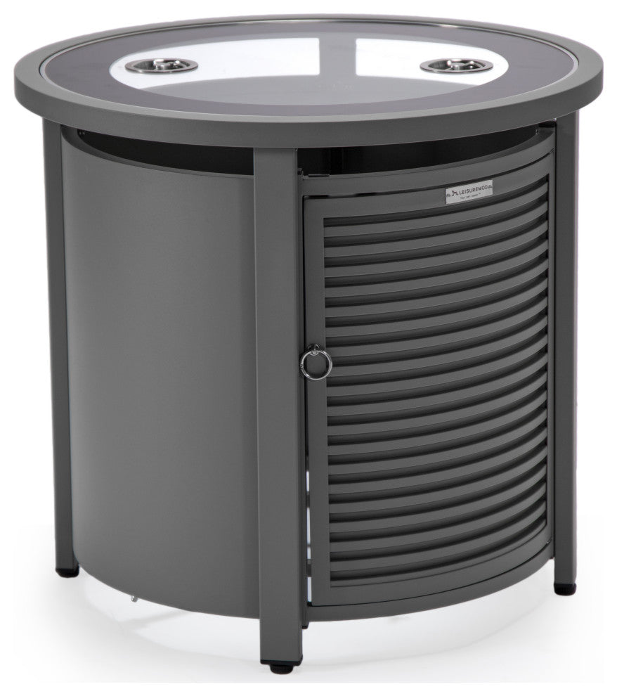 LeisureMod Walbrooke Patio Round Tank Holder With Slats Design, Gray