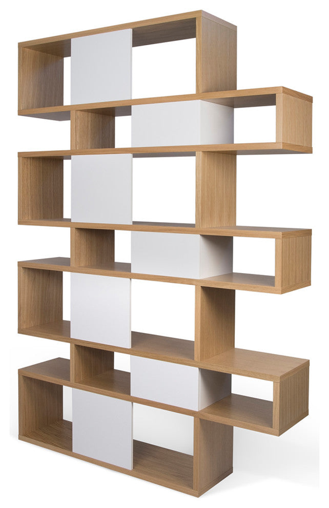 Modern Large Modular Display 2 Tone Shelves, Oak Frame/White Backs
