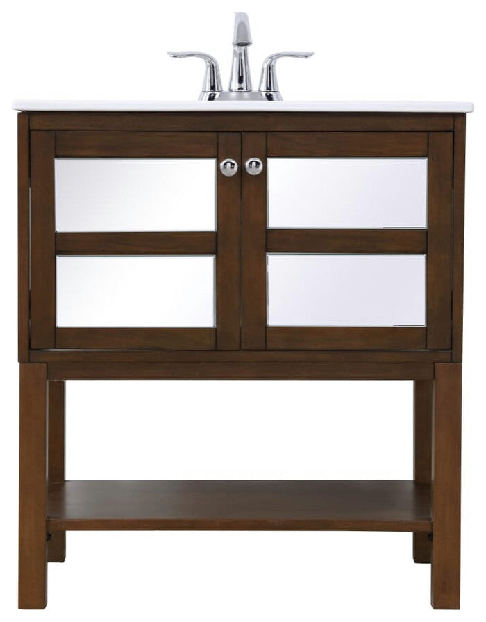 Elegant VF26MRAC 30" Single Bathroom Mirrored Vanity Set, Antique Coffee