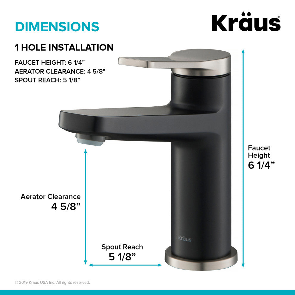Indy Single Handle 1-Hole Bathroom Basin Faucet SFSMB, Drain Overflow SN