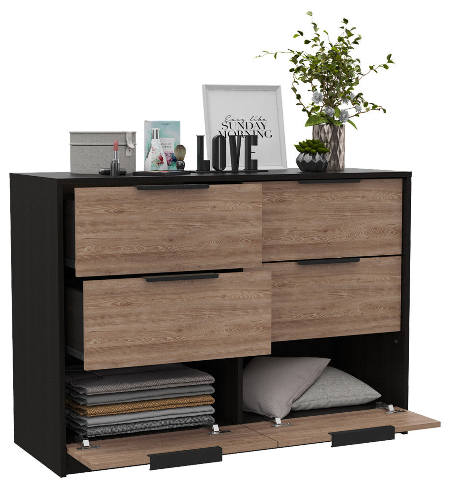 Egeo 4 Drawers Dresser, Black Wengue / Pine
