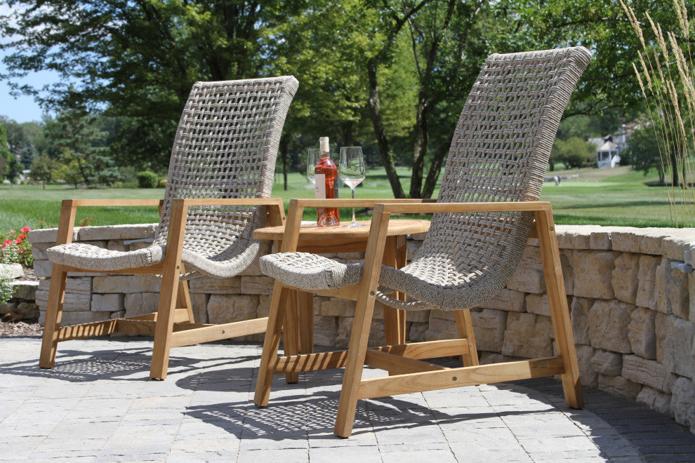 3-Piece Nautical Rope and Teak Lounger Set With Matching Accent Table