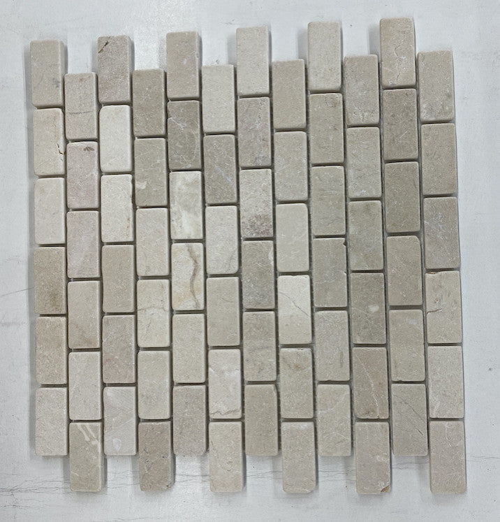 Tumbled Crema Marfil Marble 1x2 Brick Subway Antique Mosaic Tile, 1 sheet