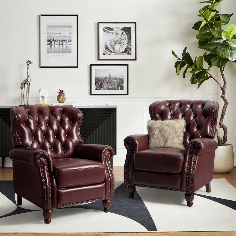 Genuine Leather Recliner, Set of 2, Burgundy