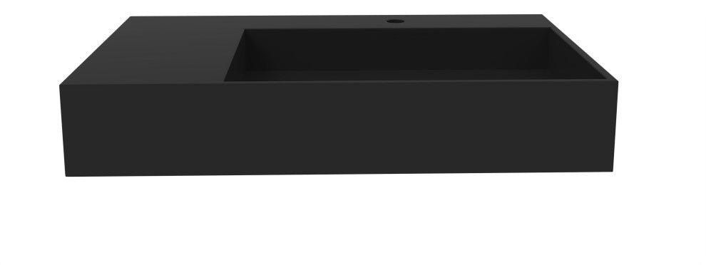 CastelloUSA Juniper Wall Mounted Countertop Concealed Drain Basin Sink, Black, 30", Right Basin, Standard