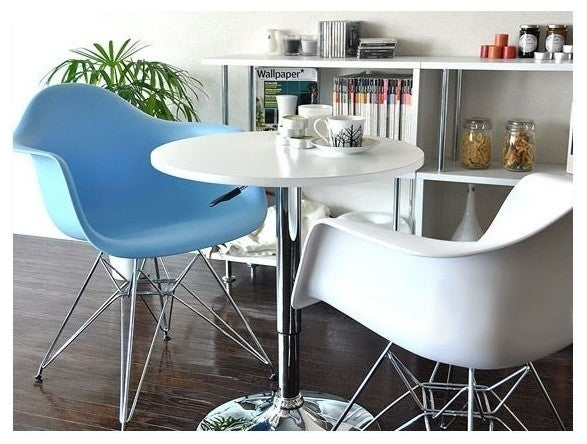 Set of 2 DAR White Mid Century Modern Dining Armchair, Steel Eiffel Legs