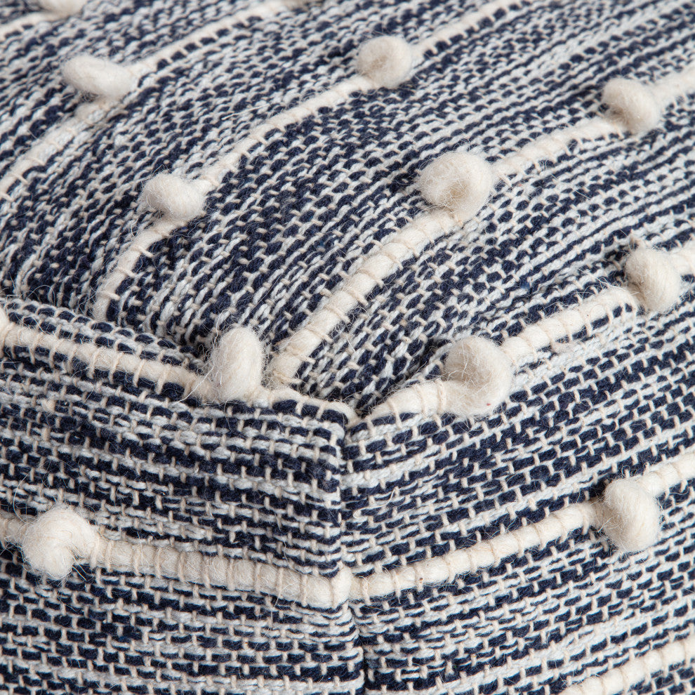 Malibu 22" x 22" x 16" Blue and Ivory Pouf
