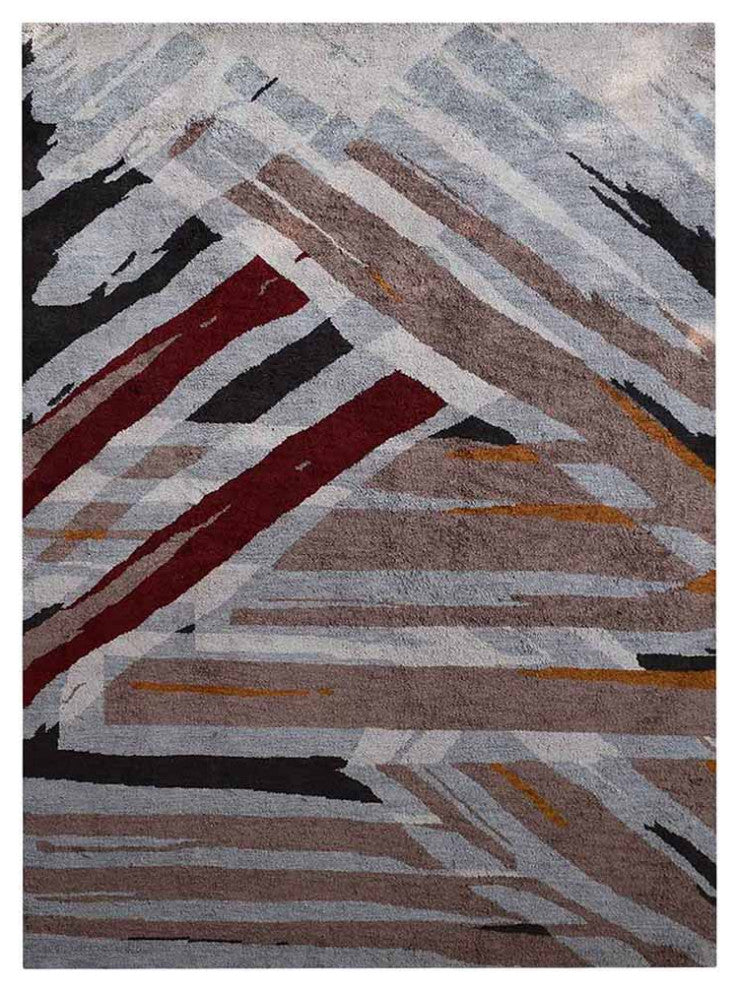 Hand Knotted Silk Area Rug Abstract Multicolor