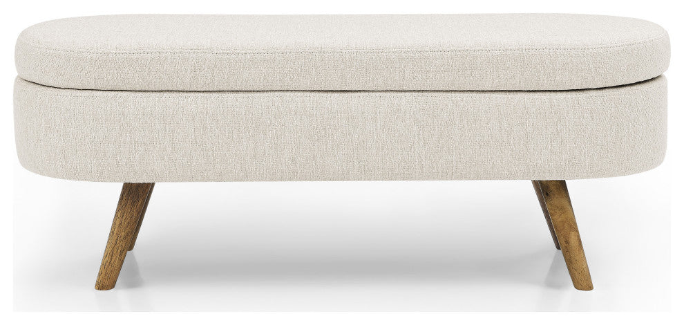 TATEUS Ottoman Oval Storage Bench, Rubber Wood Legs, Beige