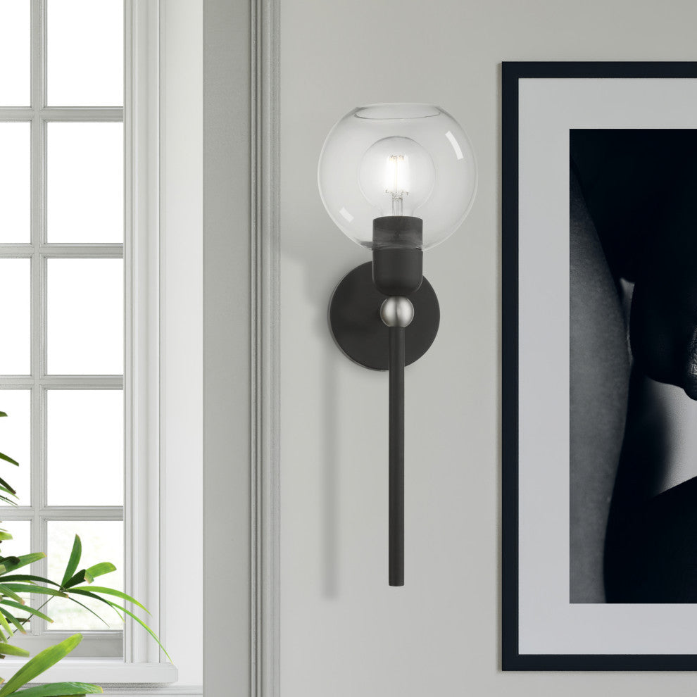 Downtown 1 Light Black With Brushed Nickel Accent Sphere Single Sconce
