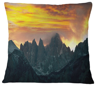Whitney Mountains Under Cloudy Sky Landscape Printed Throw Pillow, 18"x18"