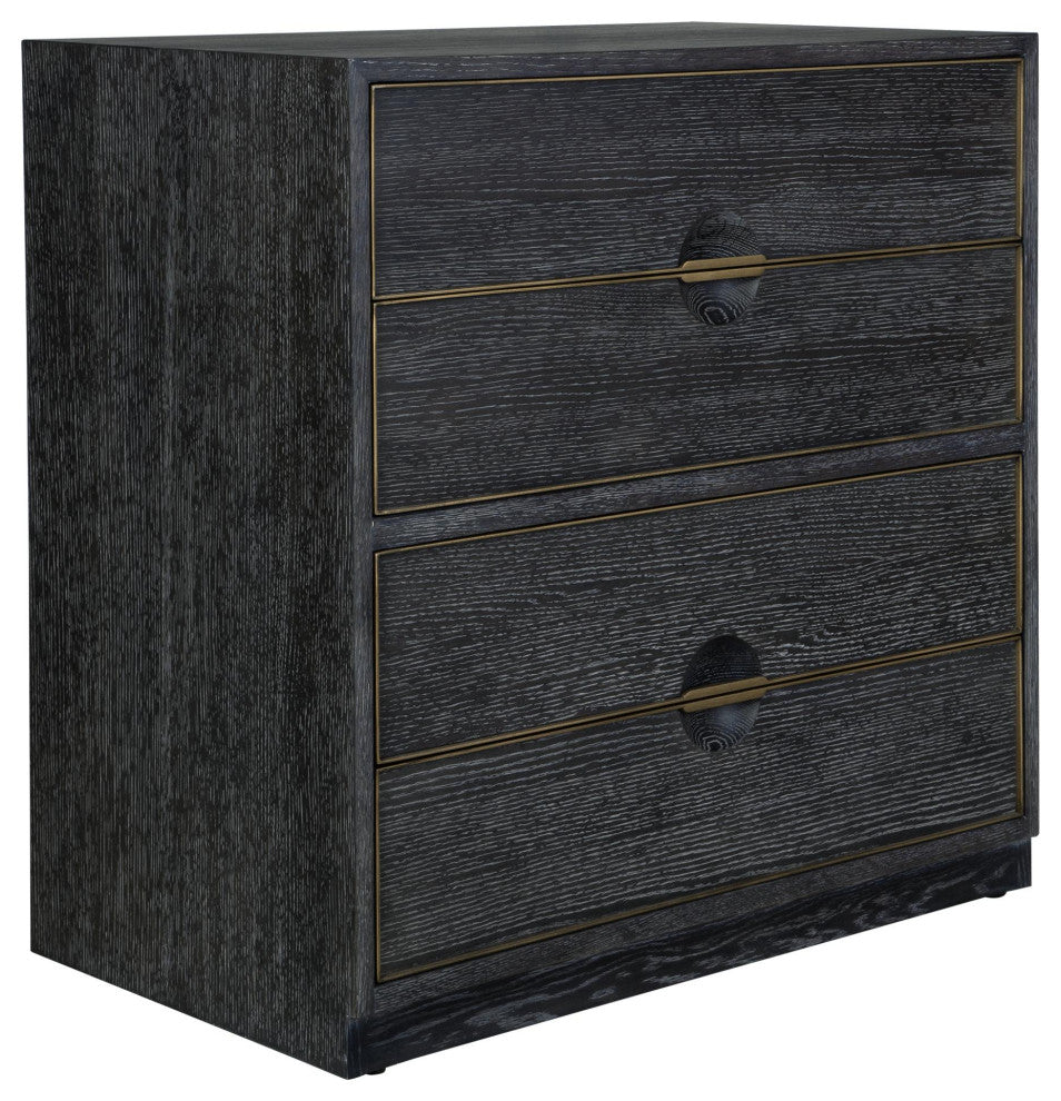 Uttermost 22930 Besos 32"W 4 Drawer Oak Cabinet - Brass / Dark Walnut