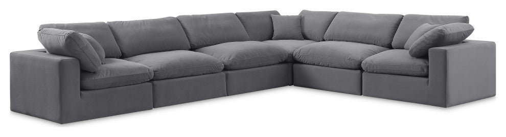 Comfy Upholstered L-Shaped Modular Sectional, Grey, 6-Piece: 3 Armless Chair, 3 Corner Chair, Velvet