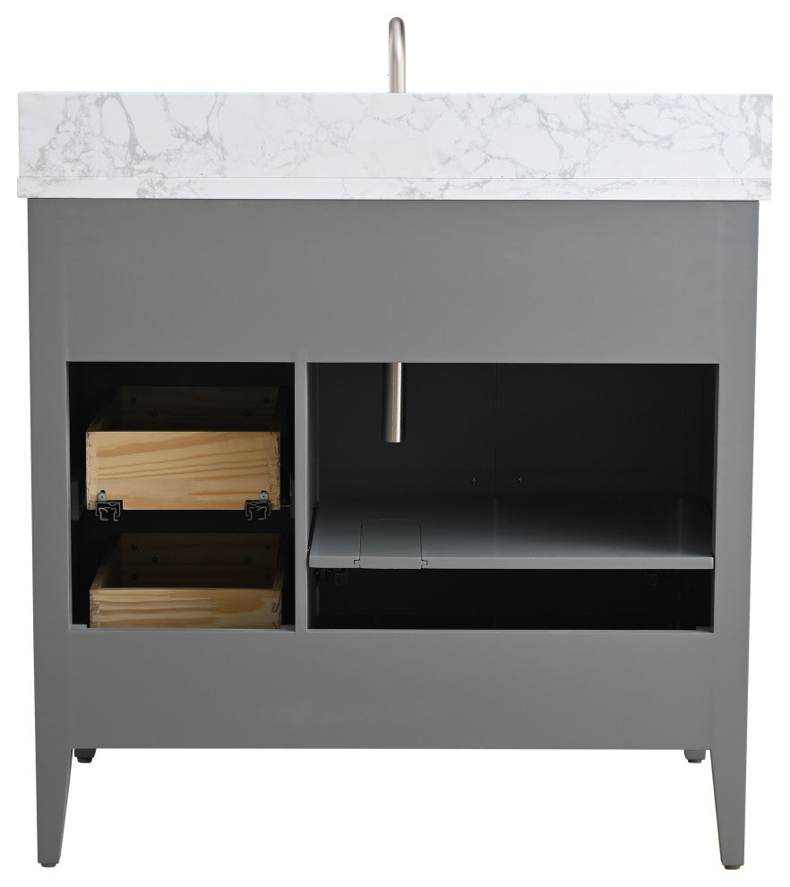 Vanity Art Bathroom Vanity With Sink, Cashmere Gray, 36", Single Sink, Brushed Nickel