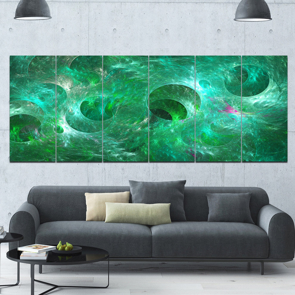 Green Fractal Glass Texture, Abstract Canvas Art Print, 70"x28", 6 Panels