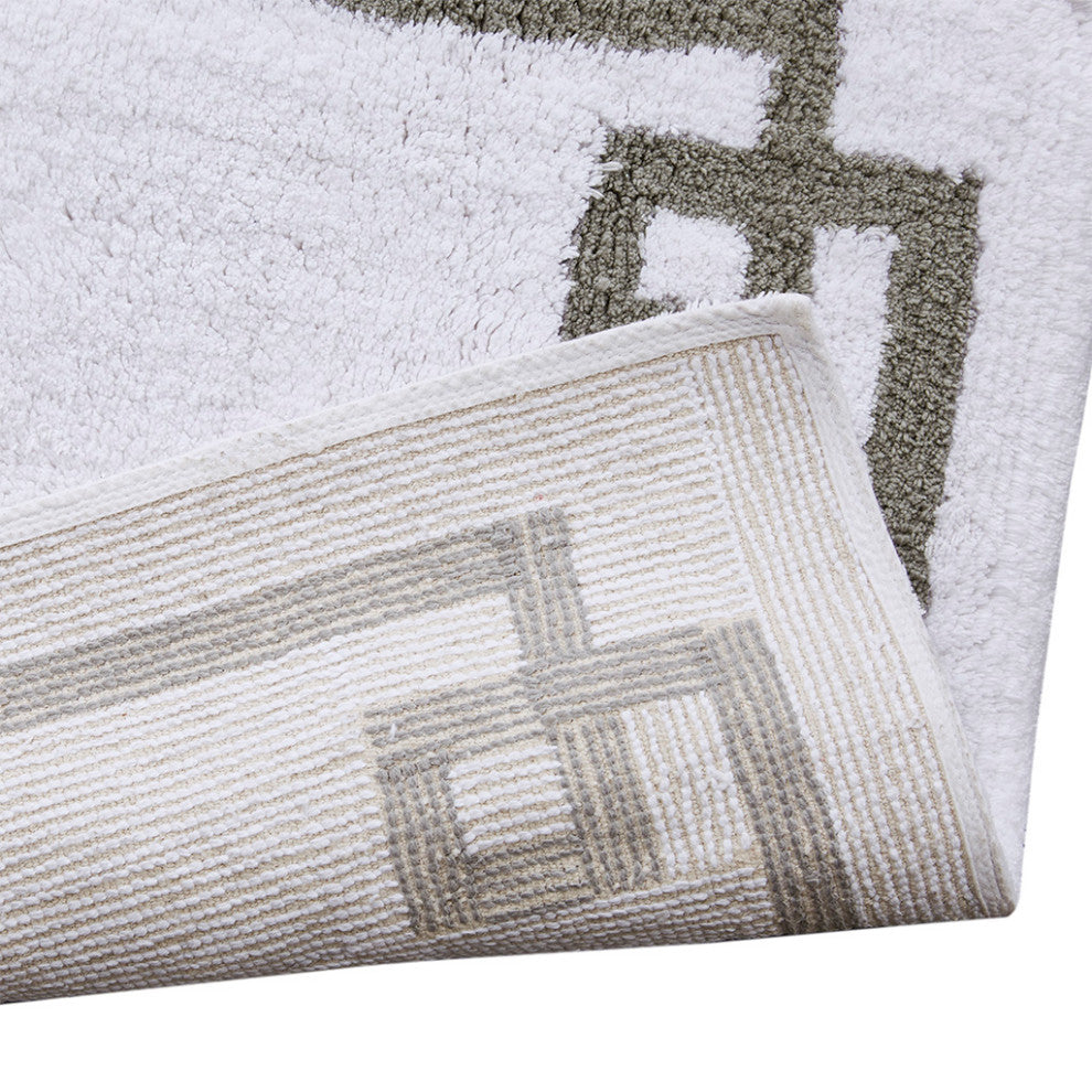 Madison Park Evan High Pile Bordered Bathroom Rug, Blue, White, Runner
