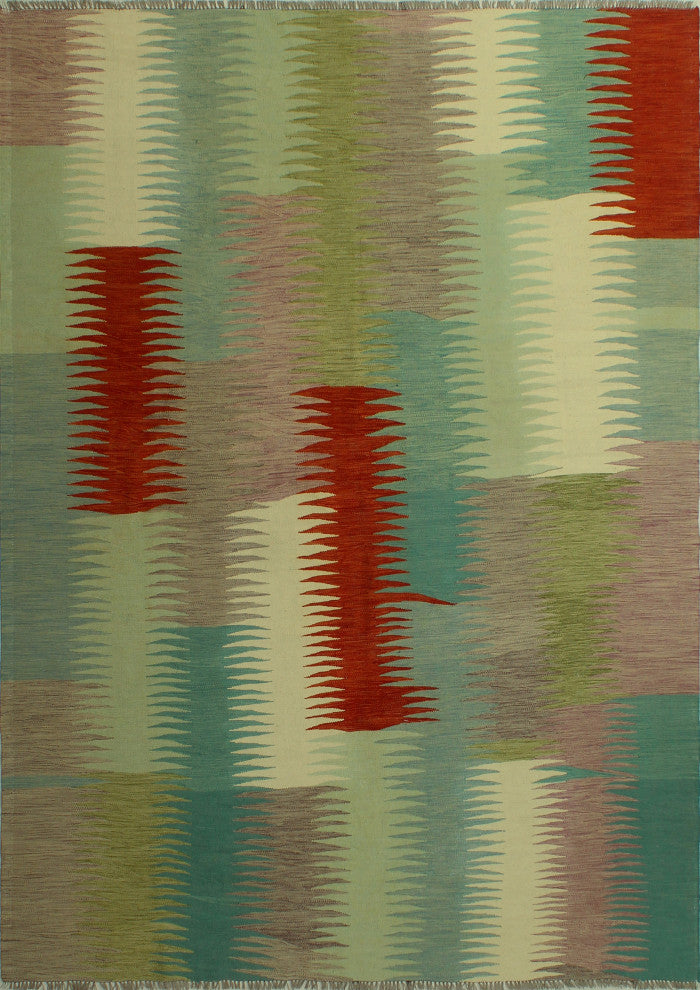 Hand-Woven Winchester Kilim Nilsa Ivory/Rust Rug, 8'2x9'10