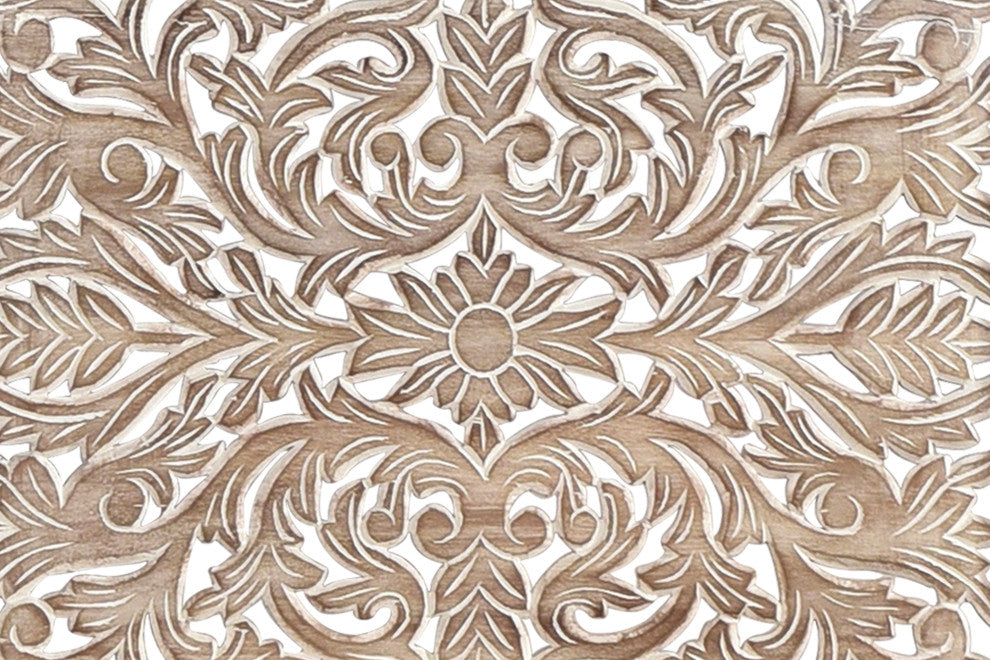 Delaney Floral Carved Bed, Limestone Gray, King