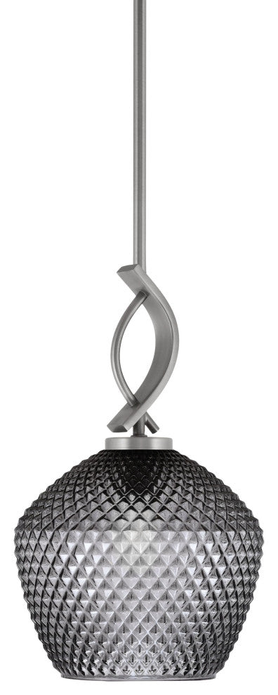 Cavella 1-Light Stem Hung Mini Pendant, Graphite, 9" Smoke Textured Glass