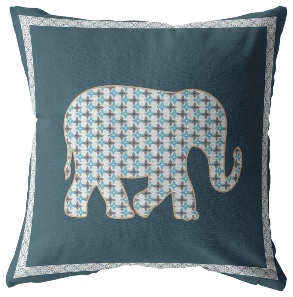 16 Spruce Blue Elephant Boho Suede Throw Pillow