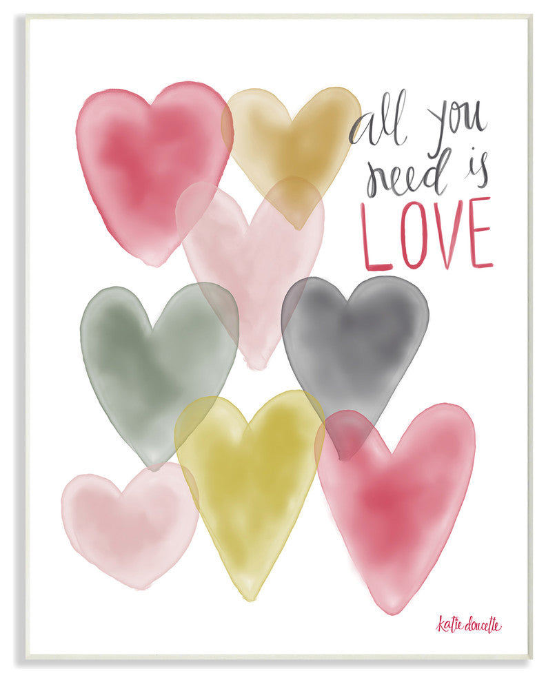 All You Need Is Love Hearts Watercolor Wall Plaque Art, 10x15