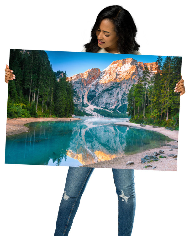 Misty Lake and Snow-cap Mountain Reflections Unframed Wall Art Prints, 24" X 36"