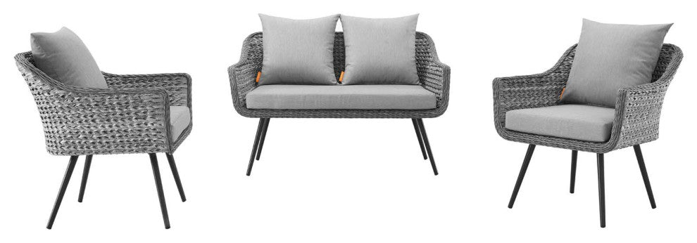 Outdoor Patio Furniture Lounge Sofa and Chair Set, Aluminum Rattan, Grey Gray