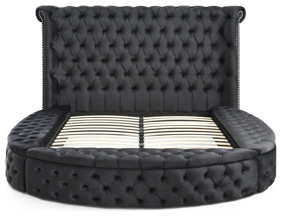 Better Home Products Elizabeth Upholstered Round Storage King Bed in Black